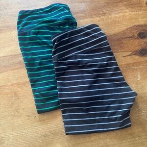 Athleta Navy and Green Striped Leggings (2 pairs)
